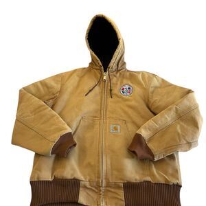 Carhartt Men's XL Beige Hooded Workwear Jacket Full‎ Zip vintage aerospace